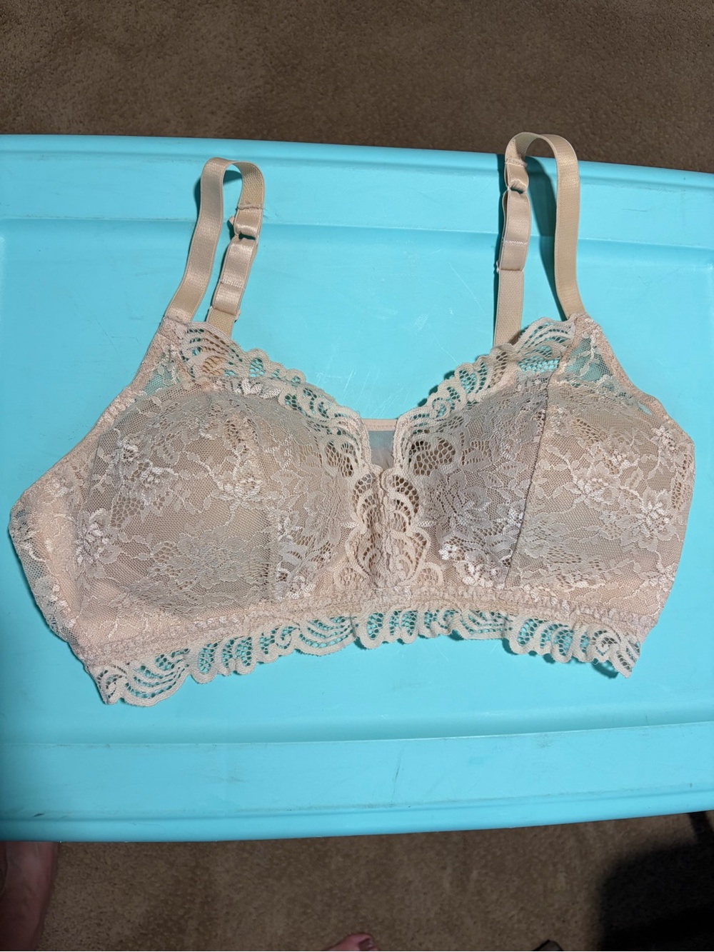 Bali Desire Lace Non-Wired Adjustable Bralette in Nude, size Large
